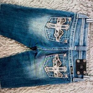Miss Me shorts Girls size 14 studded embroidered cross Wing denim Bermuda